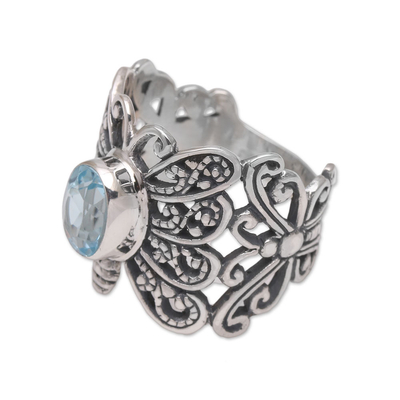 Blue topaz cocktail ring, 'Majestic Monarch' - Blue Topaz and Sterling Silver Butterfly Cocktail Ring