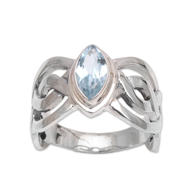 Blue topaz cocktail ring, 'Aurora Wave' - Blue Topaz and Sterling Silver Cocktail Ring from Bali