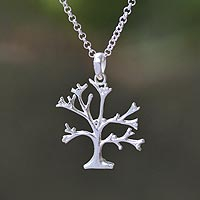 Sterling silver pendant necklace, 'Dainty Bark' - Sterling Silver Tree Pendant Necklace from Indonesia