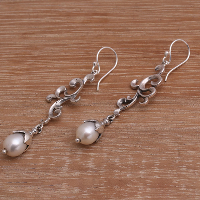 Cultured pearl dangle earrings, 'Nature's Light' - Cultured Freshwater Pearl Dangle Earrings from Indonesia