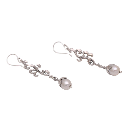 Cultured pearl dangle earrings, 'Nature's Light' - Cultured Freshwater Pearl Dangle Earrings from Indonesia