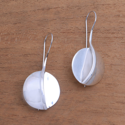 Sterling silver drop earrings, 'Arched Circles' - Circular Sterling Silver Drop Earrings from Bali