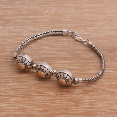 Gold accented sterling silver link bracelet, 'Destiny of Three' - Gold Accented Sterling Silver Link Bracelet from Bali