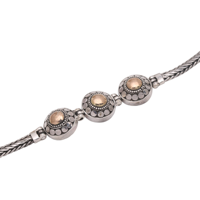 Gold accented sterling silver link bracelet, 'Destiny of Three' - Gold Accented Sterling Silver Link Bracelet from Bali