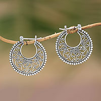 Sterling silver hoop earrings, 'Swirling Radiance' - Sterling Silver Hoop Earrings Handcrafted in Bali