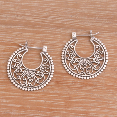 Sterling Silver Hoop Earrings Handcrafted in Bali - Swirling Radiance ...
