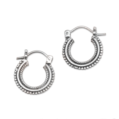 Sterling silver hoop earrings, 'Luminescent Halo' - Sterling Silver Hoop Earrings Handcrafted in Bali