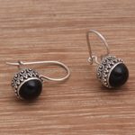 Onyx drop earrings, 'Beauteous' - Onyx and Sterling Silver Drop Earrings Handmade in Bali