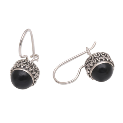 Onyx drop earrings, 'Beauteous' - Onyx and Sterling Silver Drop Earrings Handmade in Bali