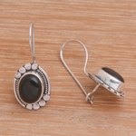 Onyx drop earrings, 'Midnight Charisma' - Onyx and Sterling Silver Drop Earrings Handmade in Bali