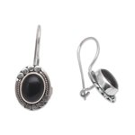 Onyx drop earrings, 'Midnight Charisma' - Onyx and Sterling Silver Drop Earrings Handmade in Bali