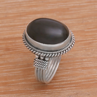 Onyx cocktail ring, 'Captivating' - Onyx and Sterling Silver Cocktail Ring Handmade in Bali