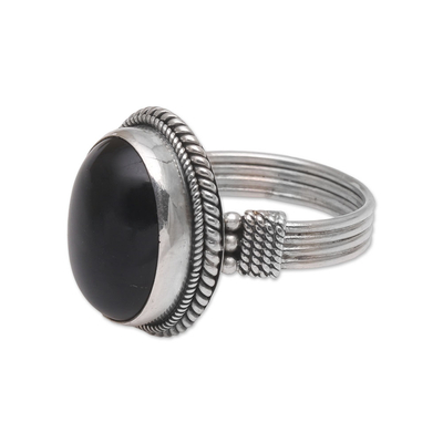 Onyx cocktail ring, 'Captivating' - Onyx and Sterling Silver Cocktail Ring Handmade in Bali