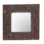 Coconut shell wall mirror, 'Reflections of Nature' - Coconut Shell Square Wall Mirror Handmade in Indonesia