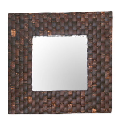 Espejo de pared de cáscara de coco - Espejo de pared cuadrado de concha de coco hecho a mano en Indonesia