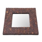 Coconut shell wall mirror, 'Reflections of Nature' - Coconut Shell Square Wall Mirror Handmade in Indonesia