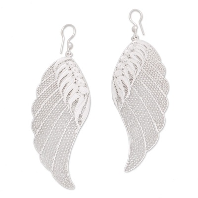 Sterling silver filigree dangle earrings, 'Garuda Feather' - Sterling Silver Filigree Bird Feather Dangle Earrings