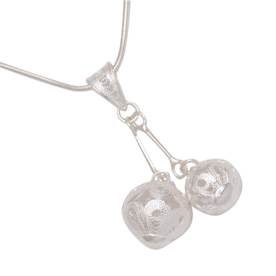 Sterling silver filigree pendant necklace, 'Double Flourish' - Sterling Silver Filigree Pendant Necklace Handmade in Java