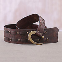 Cinturón de cuero, 'Iron Edge' - Cinturón de cuero con tachuelas de hierro hecho a mano con gancho contemporáneo