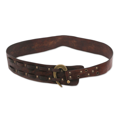 Handcrafted Iron Studded Leather Belt with Contemporary Hook