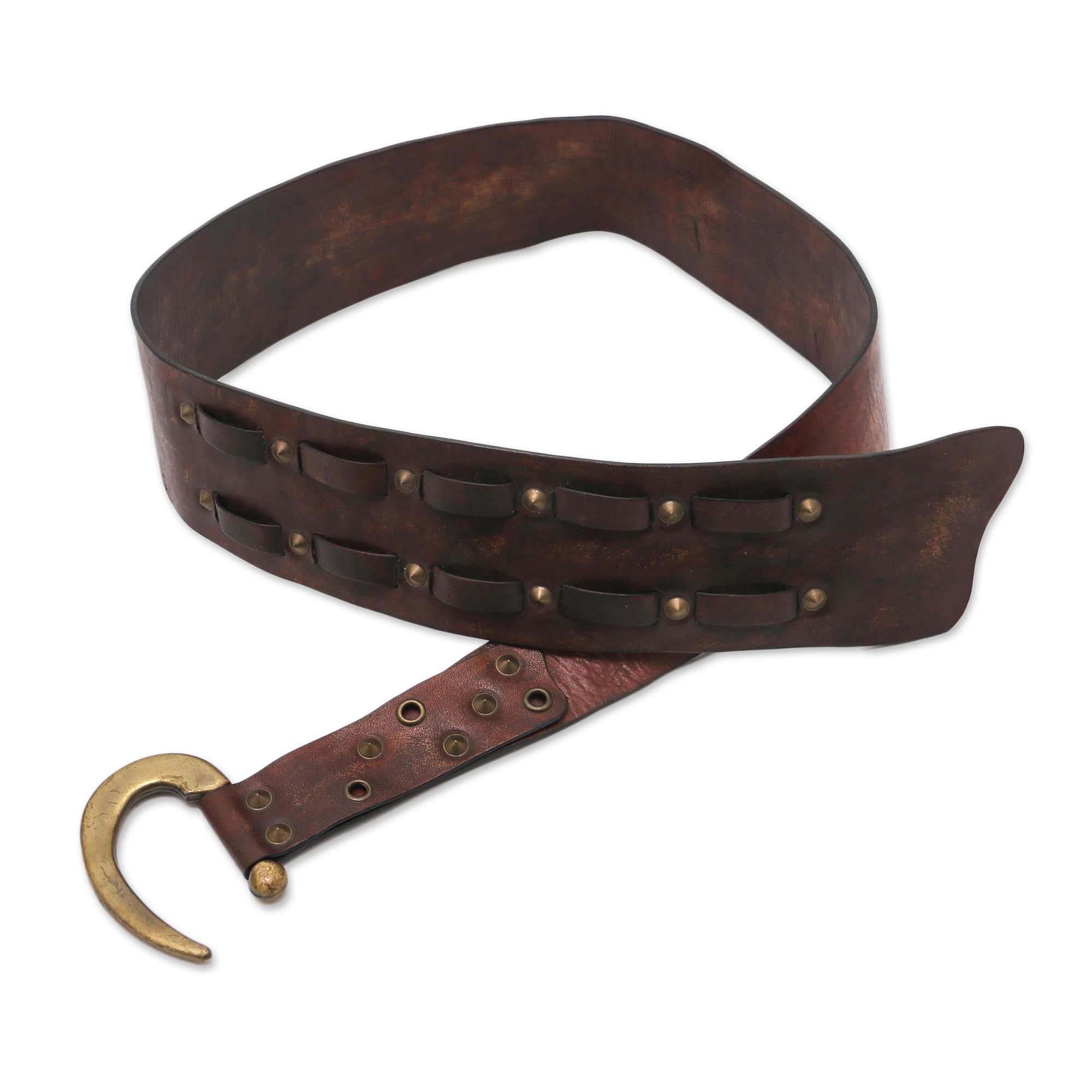 Handcrafted Iron Studded Leather Belt with Contemporary Hook - Iron ...