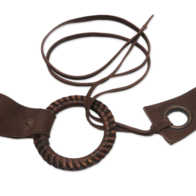 Leather belt, 'Contemporary Edge in Brown' - Brown Contemporary Stainless Steel Accented Leather Belt
