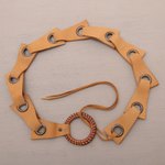 Leather belt, 'Contemporary Edge in Honey' - Honey Contemporary Stainless Steel Accented Leather Belt