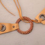 Leather belt, 'Contemporary Edge in Honey' - Honey Contemporary Stainless Steel Accented Leather Belt