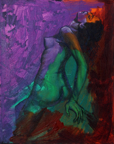 'The Magic of Love' - Colorful Signed Artistic Nude Painting from Java
