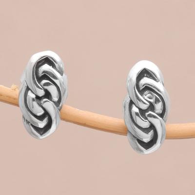 Sterling silver stud earrings, 'Eternal Link' - Sterling Silver Stud Earrings Handcrafted in Bali