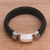 Men's leather wristband bracelet, 'Lineage in Black' - Men's Leather and Sterling Silver Braided Wristband Bracelet thumbail