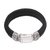 Men's leather wristband bracelet, 'Lineage in Black' - Men's Leather and Sterling Silver Braided Wristband Bracelet (image 2a) thumbail