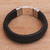 Men's leather wristband bracelet, 'Lineage in Black' - Men's Leather and Sterling Silver Braided Wristband Bracelet (image 2c) thumbail