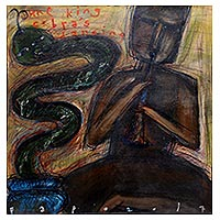 'The King Cobra's Dancing' - Pintura firmada de un encantador de serpientes de Java