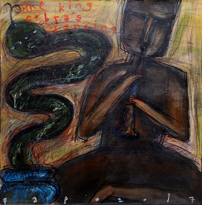 'The King Cobra's Dancing' - Signed Painting of a Snake Charmer from Java