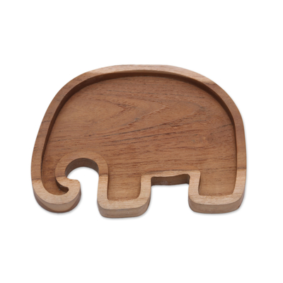 Plato de aperitivo de madera de teca - Plato de aperitivo de madera de teca con motivo de elefante hecho a mano en Java