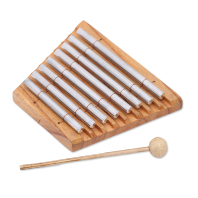Wood and stainless steel xylophone, 'Chiming Symphony' - Teak Wood and Stainless Steel Xylophone from Bali
