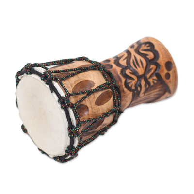 Mahogany mini djembe drum, 'Gecko Tune' - Mahogany Mini Djembe Drum Handmade in Bali