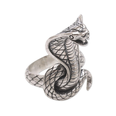 Sterling silver cocktail ring, 'Flaring Cobra' - Sterling Silver Cobra Cocktail Ring from Bali