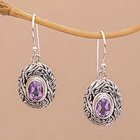 Amethyst dangle earrings, 'Mystery Vines' - Faceted Amethyst Sterling Silver Vines Dangle Earrings