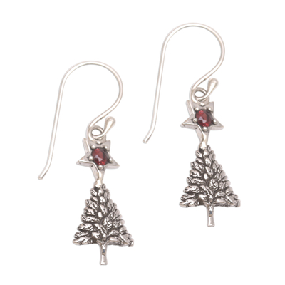 Sterling Silver Star Amethyst Blessing Tree Dangle Earrings