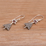 Garnet dangle earrings, 'Blessing Tree' - Sterling Silver Star Amethyst Blessing Tree Dangle Earrings