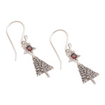 Garnet dangle earrings, 'Blessing Tree' - Sterling Silver Star Amethyst Blessing Tree Dangle Earrings