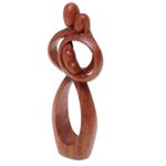 Wood sculpture, 'Infant Love' - Hand-Carved Suar Wood Parents and Newborn Family Sculpture