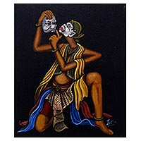 'Doyok Dance' - Original Oil on Canvas Painting of a Javanese Mask Dancer
