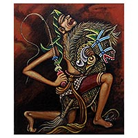 'Possessed Jatilan' - Signed Expressionist Traditional Dance Painting from Java