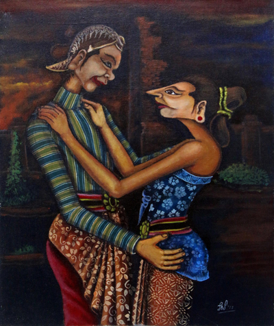 Signed Folk Art Painting of an Indonesian Couple