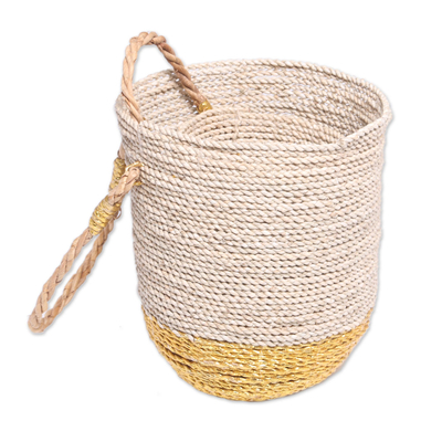 Natural fiber nesting baskets, 'Catching Sunshine' (pair) - Natural Fiber Large and Small Baskets with Handle (Pair)