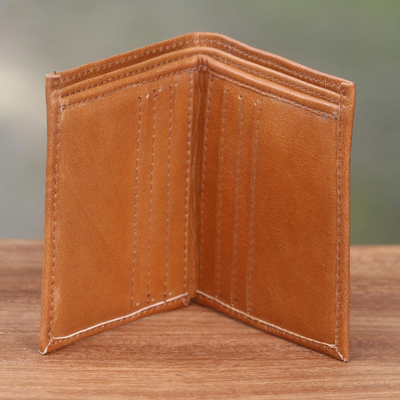 Leather wallet, 'Esquire in Brown' - Brown Handcrafted Bi-Fold Leather Wallet from Bali