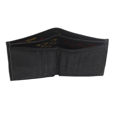 Leather wallet, 'Esquire in Black' - Black Handcrafted Bi-Fold Leather Wallet from Bali